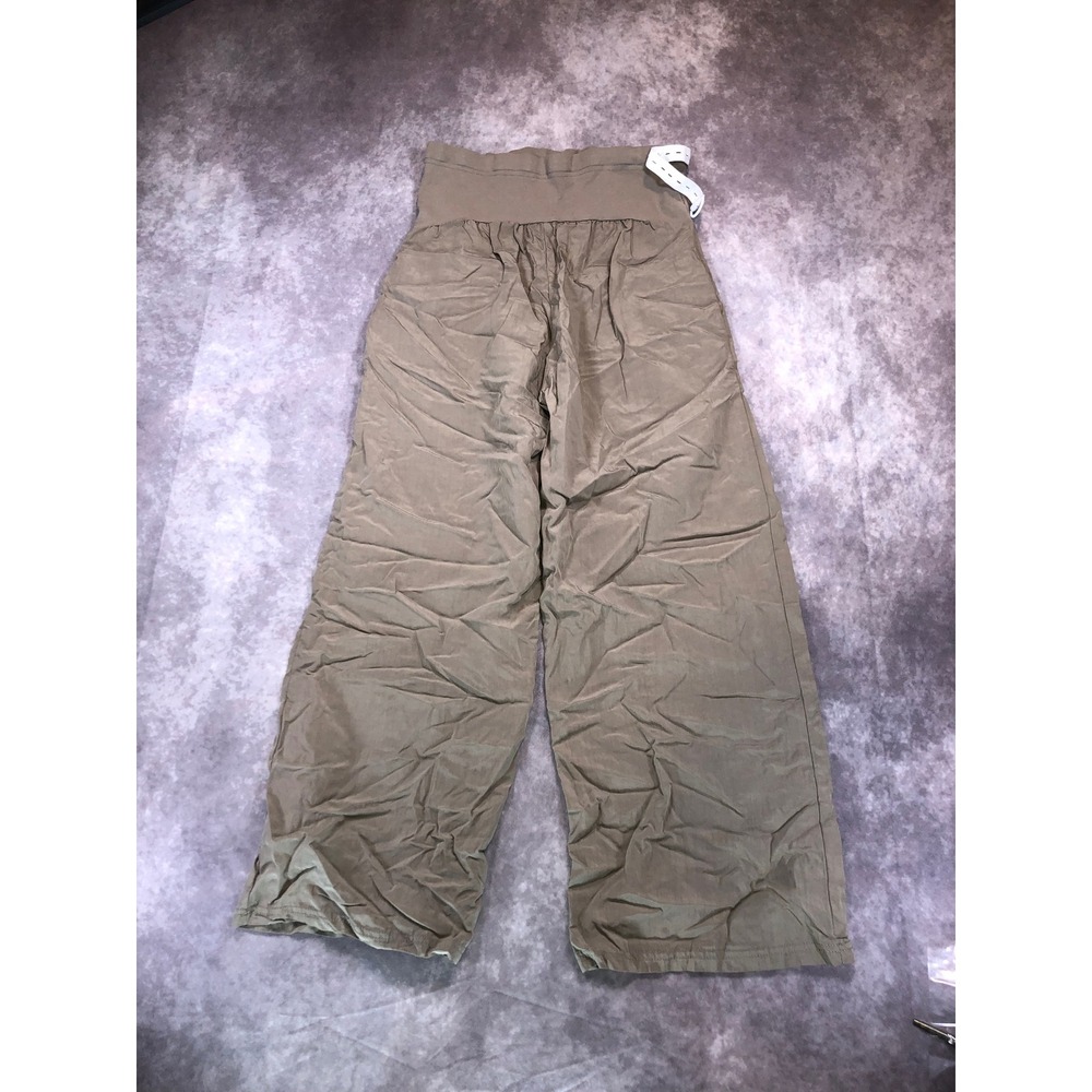 High Waisted Wide Leg Crinkle Pants Olive Taupe Adjustable Elastic Trousers
